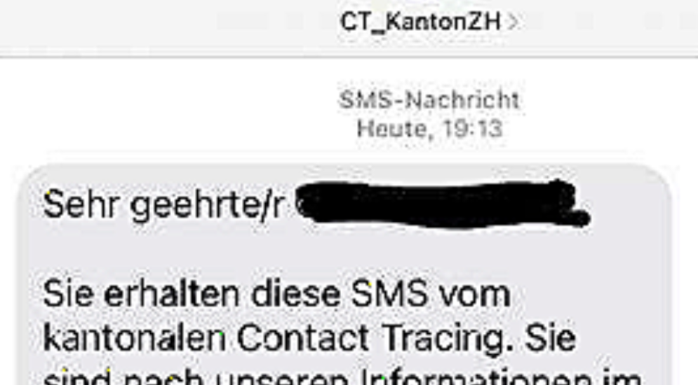 St.Gallen: SMS mit Absender CT_Kanton ZH ist echt!