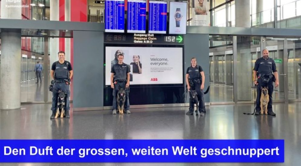 Polizeihunde schnuppern am Flughafen Zürich