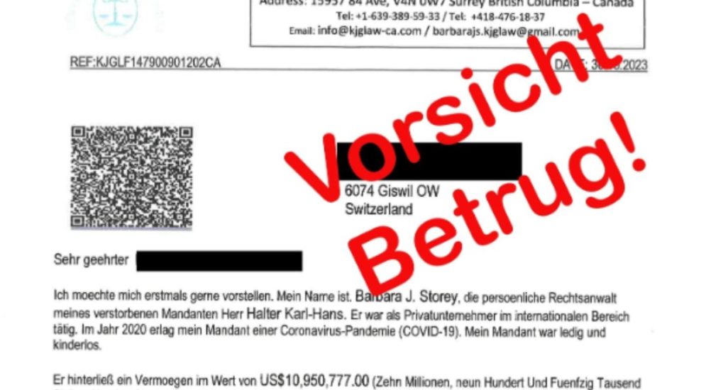 Obwalden: Betrug per Brief aus Kanada!